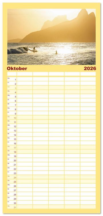 Produktbild: Familienplaner 2026 - An Rio's Str&auml;nden mit 5 Spalten (Wandkalender, 21 x 45 cm) CALVENDO