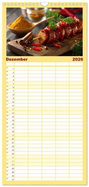 Produktbild: Familienplaner 2026 - Currywurst Kalender - Das Berliner Kultgericht f&uuml;r Fleischliebhaber mit 5 Spalten (Wandkalender, 21 x 45 cm) CALVENDO