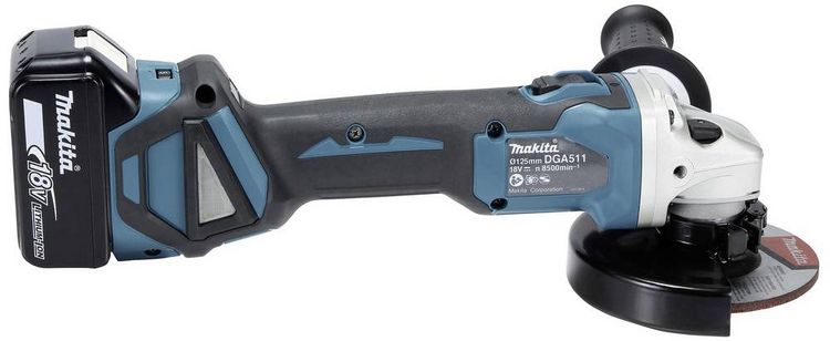 Produktbild: Makita DGA511RTJ Akku-Winkelschleifer 125 mm inkl. 2. Akku, inkl. Ladeger&auml;t, inkl. Koffer 18 V 5 Ah
