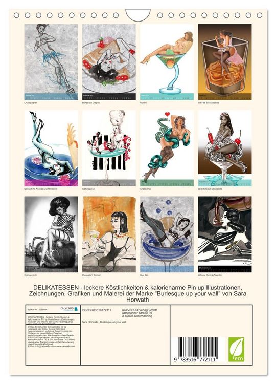 Produktbild: DELIKATESSEN - leckere K&ouml;stlichkeiten & kalorienarme Pin up Illustrationen, Zeichnungen, Grafiken und Malerei der Marke "Burlesque up your wall" von Sara Horwath (Wandkalender 2027 DIN A4 hoch), CALVENDO Monatskalender