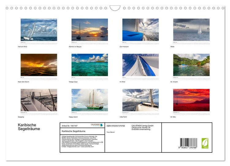 Produktbild: Karibische Segeltr&auml;ume (Wandkalender 2026 DIN A3 quer), CALVENDO Monatskalender
