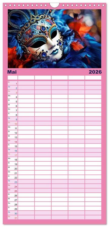 Produktbild: Familienplaner 2026 - MASKEN - poetisch und vertr&auml;umt mit 5 Spalten (Wandkalender, 21 x 45 cm) CALVENDO
