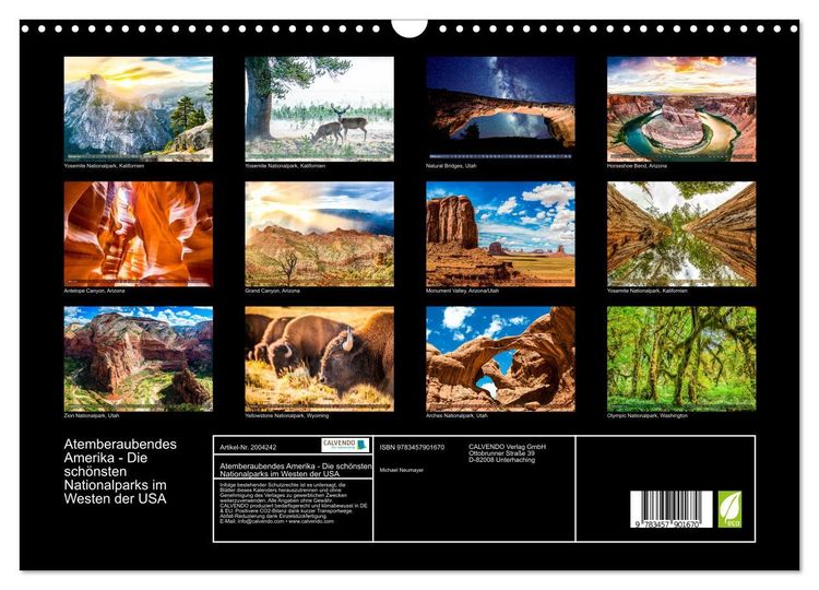 Produktbild: Atemberaubendes Amerika - Die sch&ouml;nsten Nationalparks im Westen der USA (Wandkalender 2026 DIN A3 quer), CALVENDO Monatskalender