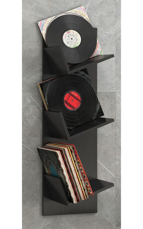 Produktbild: Holz B&uuml;cher Schallplatten LP H&auml;nge Wandregal Sulda