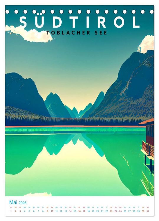 Produktbild: S&uuml;dtirol - Old School Poster Style (Tischkalender 2026 DIN A5 hoch), CALVENDO Monatskalender