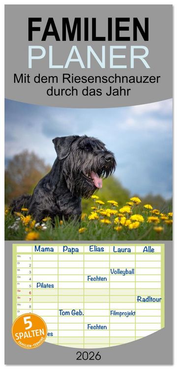 Produktbild: Familienplaner 2026 - Mit dem Riesenschnauzer durch das Jahr mit 5 Spalten (Wandkalender, 21 x 45 cm) CALVENDO