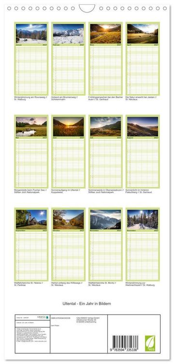 Produktbild: Familienplaner 2027 - Ultental - Ein Jahr in Bildern mit 5 Spalten (Wandkalender, 21 x 45 cm) CALVENDO