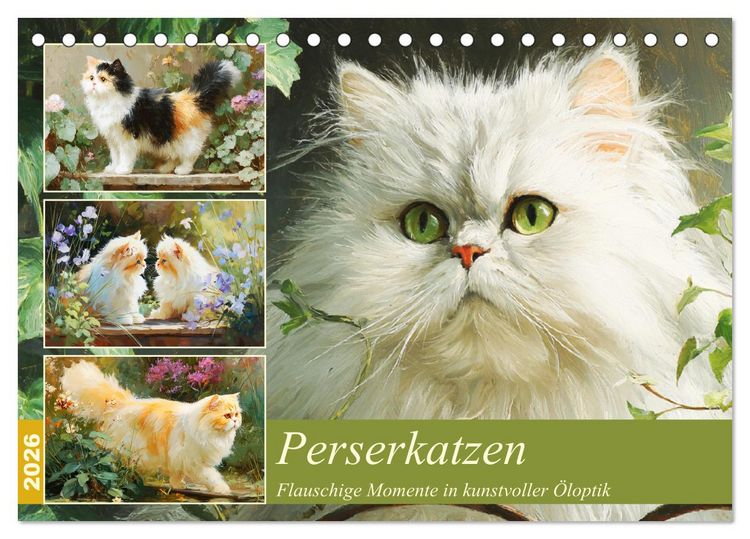Produktbild: Perserkatzen. Flauschige Momente in kunstvoller &Ouml;loptik (Tischkalender 2026 DIN A5 quer), CALVENDO Monatskalender