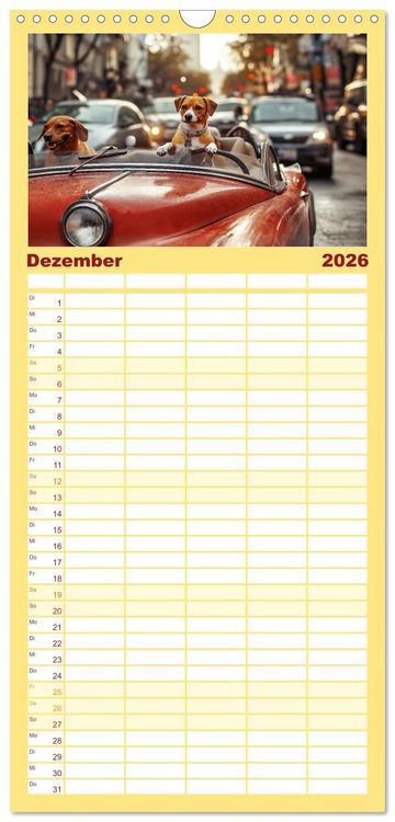 Produktbild: Familienplaner 2026 - S&uuml;&szlig;e Hunde cruisen - durch das Jahr mit dem Hundekalender mit 5 Spalten (Wandkalender, 21 x 45 cm) CALVENDO