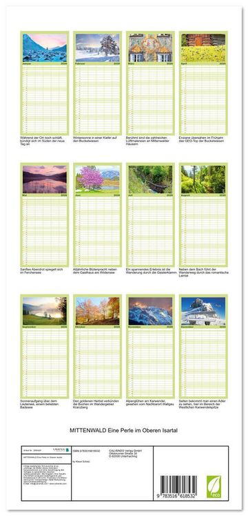 Produktbild: Familienplaner 2026 - MITTENWALD Eine Perle im Oberen Isartal mit 5 Spalten (Wandkalender, 21 x 45 cm) CALVENDO