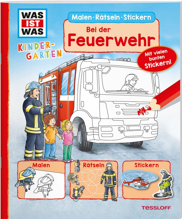 Produktbild: WAS IST WAS Kindergarten Malen Rätseln Stickern Bei der Feuerwehr