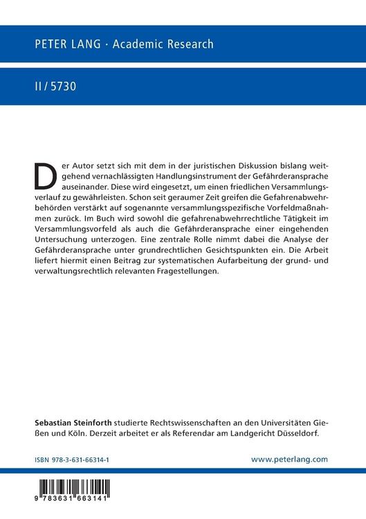 Produktbild: Die Gef&auml;hrderansprache im Kontext versammlungsspezifischer Vorfeldma&szlig;nahmen