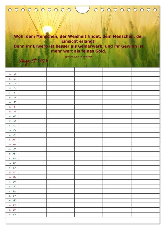 Produktbild: ein Planer mit biblischer Weisheit aus den Spr&uuml;chen Salomos (Wandkalender 2026 DIN A4 hoch), CALVENDO Monatskalender