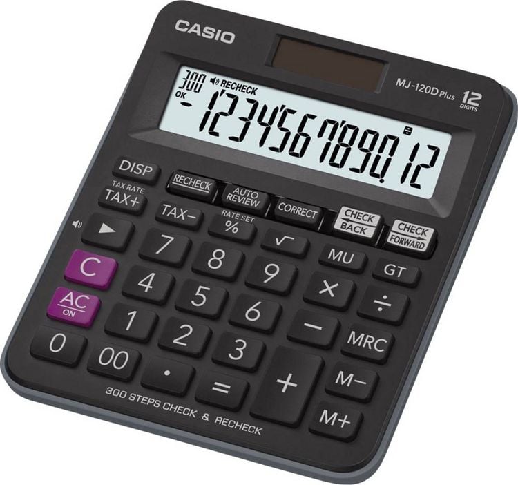 Produktbild: Casio MJ-120DPLUS Tischrechner Schwarz Display (Stellen): 12 solarbetrieben, batteriebetrieben (B x H x T) 126.5 x 28.6 x 148 mm