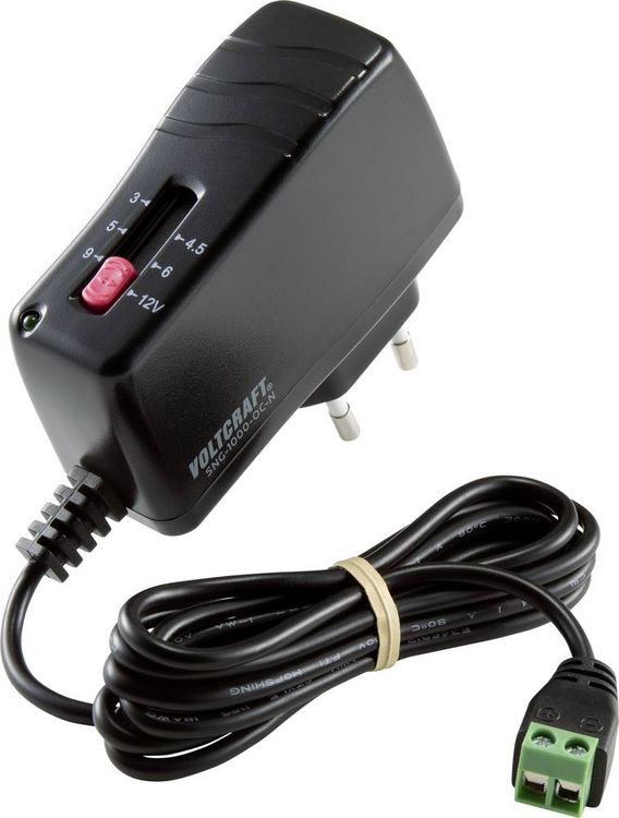 Produktbild: VOLTCRAFT SNG-1000-OC-N Steckernetzteil, einstellbar 3 V/DC, 4.5 V/DC, 5 V/DC, 6 V/DC, 9 V/DC, 12 V/DC 1 A 12 W Ausgangsspannung regelbar