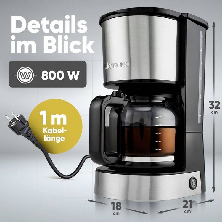 Produktbild: Clatronic KA 3808 Kaffeemaschine Edelstahl Fassungsverm&ouml;gen Tassen=12 Warmhaltefunktion, Glaskanne