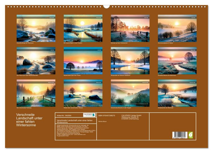 Produktbild: Verschneite Landschaft unter einer fahlen Wintersonne (Wandkalender 2026 DIN A2 quer), CALVENDO Monatskalender
