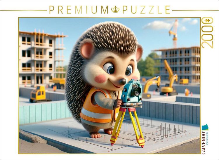Produktbild: CALVENDO Puzzle Der sorgf&auml;ltige Igel als Vermesser: Pr&auml;zision auf der Baustelle | 2000 Teile Lege-Gr&ouml;&szlig;e 90x67cm Foto-Puzzle f&uuml;r gl&uuml;ckliche Stunden