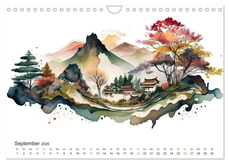 Produktbild: Japan - Aquarell Kunst und Tradition (Wandkalender 2026 DIN A4 quer), CALVENDO Monatskalender