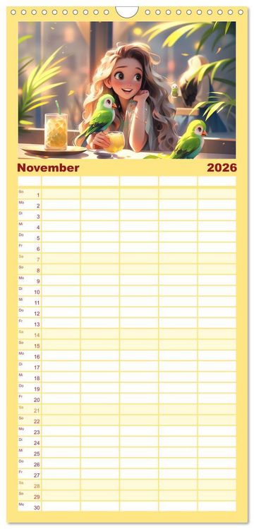 Produktbild: Familienplaner 2026 - Manga Tierliebe mit 5 Spalten (Wandkalender, 21 x 45 cm) CALVENDO