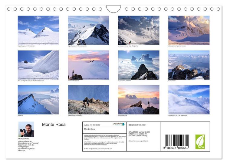 Produktbild: Monte Rosa (Wandkalender 2026 DIN A4 quer), CALVENDO Monatskalender