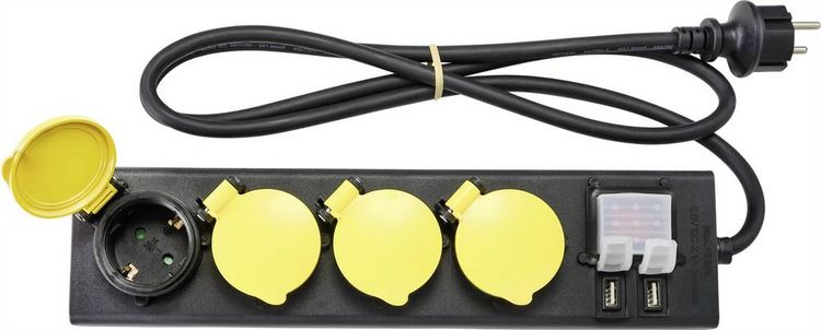 Produktbild: Sygonix RF-4737806 Steckdosenleiste mit Schalter Schwarz, Gelb Schutzkontakt 1St.