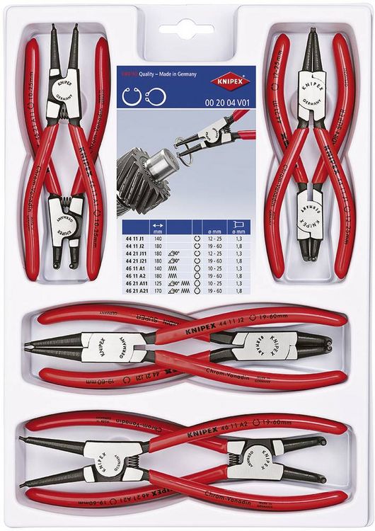 Produktbild: Knipex 00 20 04 V01 Seegeringzangen-Set Passend f&uuml;r (Seegeringzangen) Au&szlig;en- und Innenringe 19-60 mm, 12-25mm 10-25 mm, 19-60mm