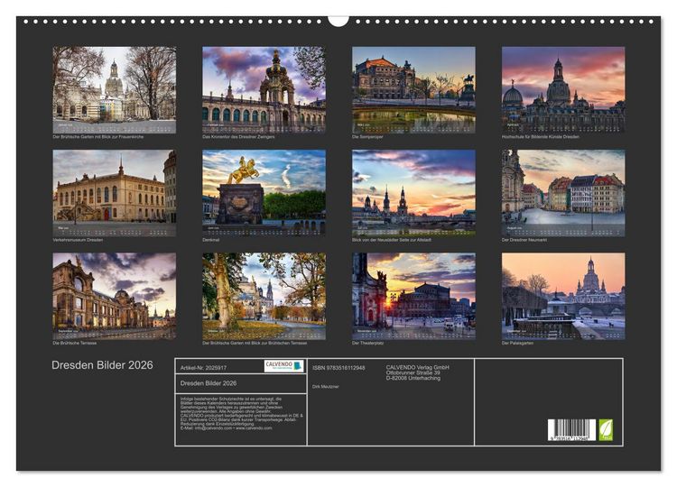 Produktbild: Dresden Bilder 2026 (Wandkalender 2026 DIN A2 quer), CALVENDO Monatskalender