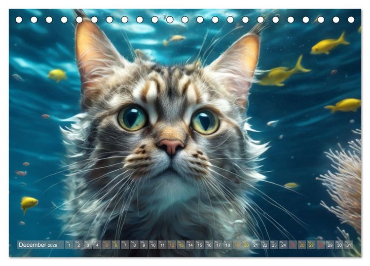 Produktbild: Cats underwater (Desk Calendar 2026 DIN A5 landscape), CALVENDO 12 Month DeskCalendar