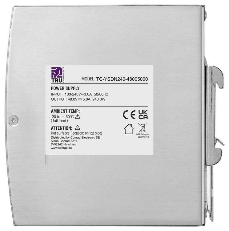 Produktbild: TRU COMPONENTS TC-13807996 Hutschienen-Netzteil (DIN-Rail) 48 V/DC 5 A 240 W Anzahl Ausg&auml;nge:1 x Inhalt 1 St.