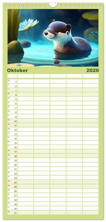 Produktbild: Familienplaner 2026 - Niedliche Fischotter begleiten dich durch das Jahr mit 5 Spalten (Wandkalender, 21 x 45 cm) CALVENDO
