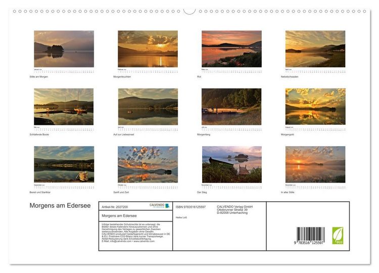 Produktbild: Morgens am Edersee (hochwertiger Premium Wandkalender 2026 DIN A2 quer), Kunstdruck in Hochglanz