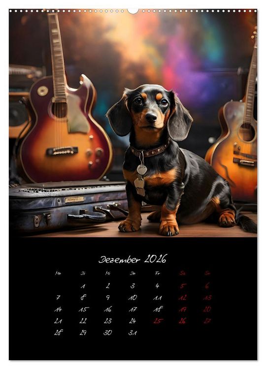 Produktbild: Gitarren und Hunde mit Herz (hochwertiger Premium Wandkalender 2026 DIN A2 hoch), Kunstdruck in Hochglanz