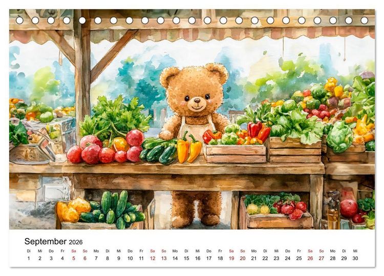 Produktbild: Teddy auf dem Bauernhof - Entdecke das Landleben mit Tieren und Feldern (Tischkalender 2026 DIN A5 quer), CALVENDO Monatskalender