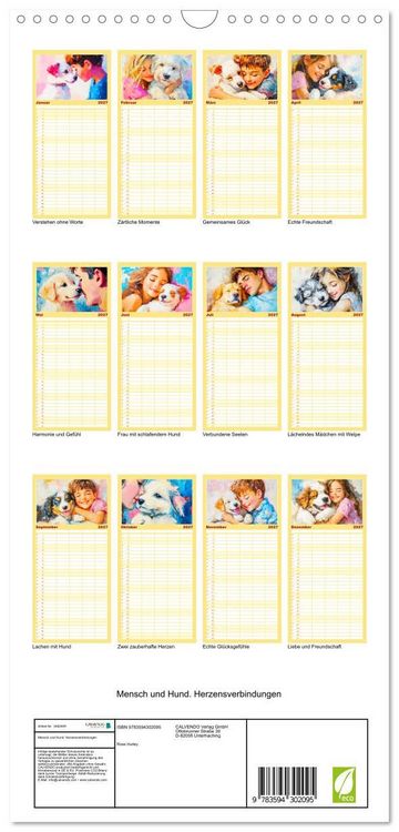 Produktbild: Familienplaner 2027 - Mensch und Hund. Herzensverbindungen mit 5 Spalten (Wandkalender, 21 x 45 cm) CALVENDO