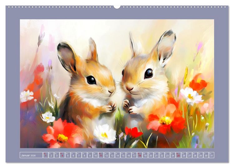 Produktbild: Nagergl&uuml;ck und Bl&uuml;tenzauber. Niedliche Tierchen im romantischen Stil (hochwertiger Premium Wandkalender 2026 DIN A2 quer), Kunstdruck in Hochglanz