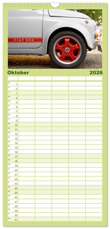 Produktbild: Familienplaner 2026 - Cinquecento Der kleine Italiener - 60 Jahre zeitloses Kultobjekt mit 5 Spalten (Wandkalender, 21 x 45 cm) CALVENDO