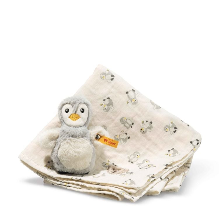 Produktbild: Steiff 242953 - Geschenkset Lio Pinguin Greifling mit Rassel und Spucktuch