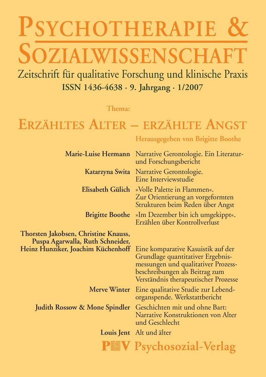 Produktbild: Psychotherapie & Sozialwissenschaft 1/2007: Erz&auml;hltes Alter - erz&auml;hlte Angst