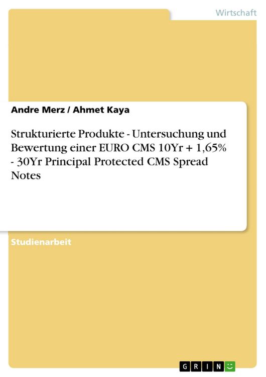 Produktbild: Strukturierte Produkte - Untersuchung und Bewertung einer EURO CMS 10Yr + 1,65% - 30Yr Principal Protected CMS Spread Notes