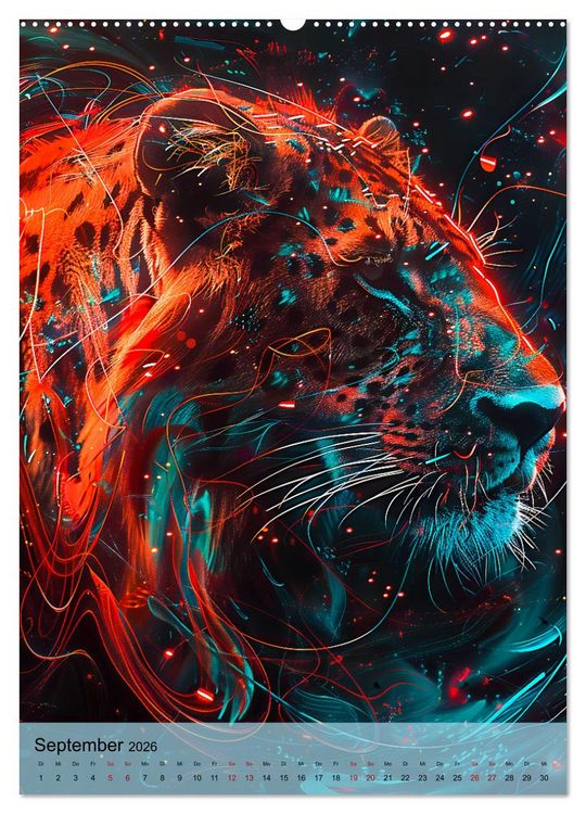 Produktbild: Raubkatzen - Geschmeidige J&auml;ger im Neonlicht (hochwertiger Premium Wandkalender 2026 DIN A2 hoch), Kunstdruck in Hochglanz