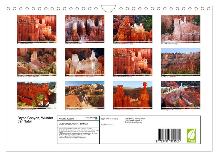 Produktbild: Bryce Canyon, Wunder der Natur (Wandkalender 2026 DIN A4 quer), CALVENDO Monatskalender