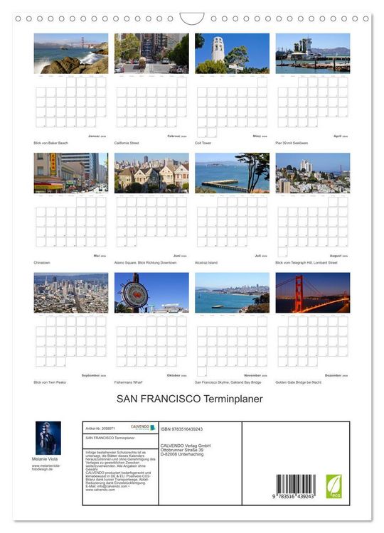 Produktbild: SAN FRANCISCO Terminplaner (Wandkalender 2026 DIN A3 hoch), CALVENDO Monatskalender