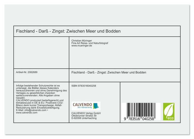 Produktbild: Fischland - Dar&szlig; - Zingst: Zwischen Meer und Bodden (Tischkalender 2026 DIN A5 quer), CALVENDO Monatskalender