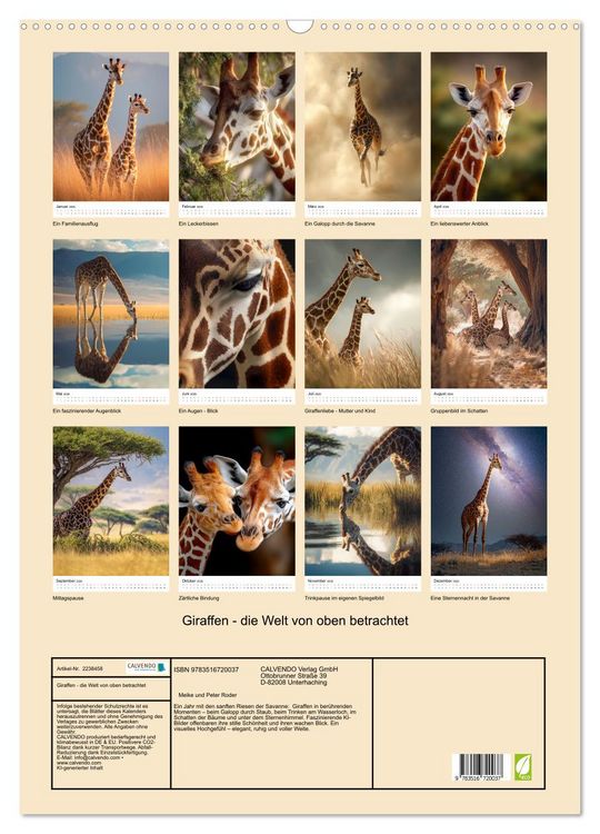 Produktbild: Giraffen - die Welt von oben betrachtet (Wandkalender 2026 DIN A2 hoch), CALVENDO Monatskalender