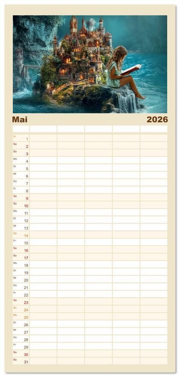 Produktbild: Familienplaner 2026 - Lesen ist eine Reise durch Zeit und Raum mit 5 Spalten (Wandkalender, 21 x 45 cm) CALVENDO