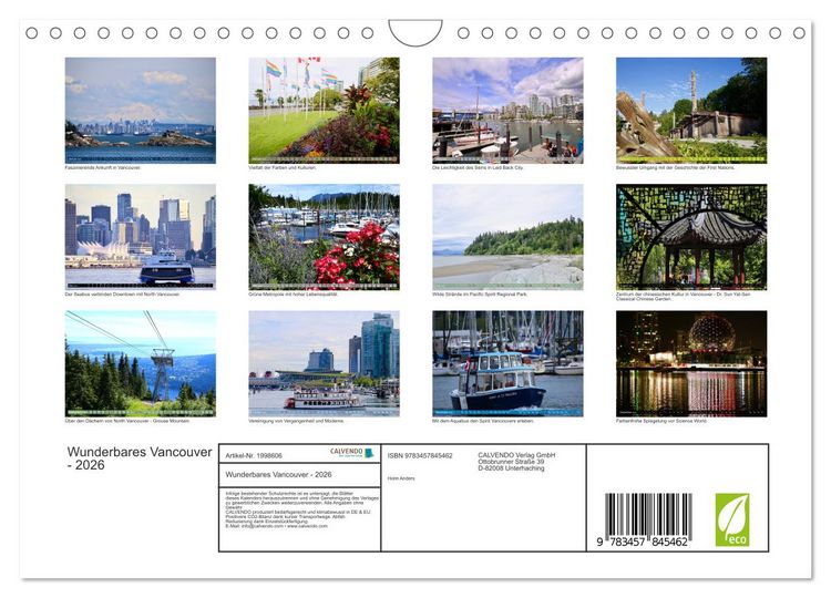 Produktbild: Wunderbares Vancouver - 2026 (Wandkalender 2026 DIN A4 quer), CALVENDO Monatskalender