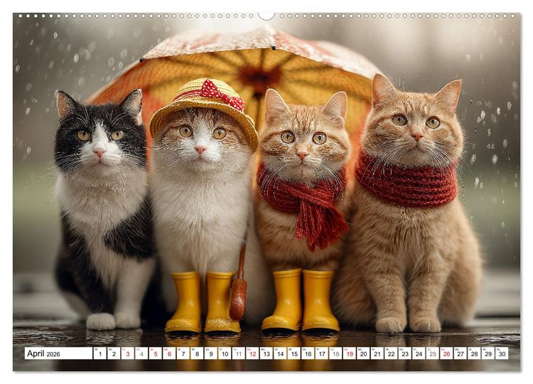 Produktbild: Katzenkalender - S&uuml;&szlig;e Katzen begleiten dich durch alle Jahreszeiten (Wandkalender 2026 DIN A2 quer), CALVENDO Monatskalender