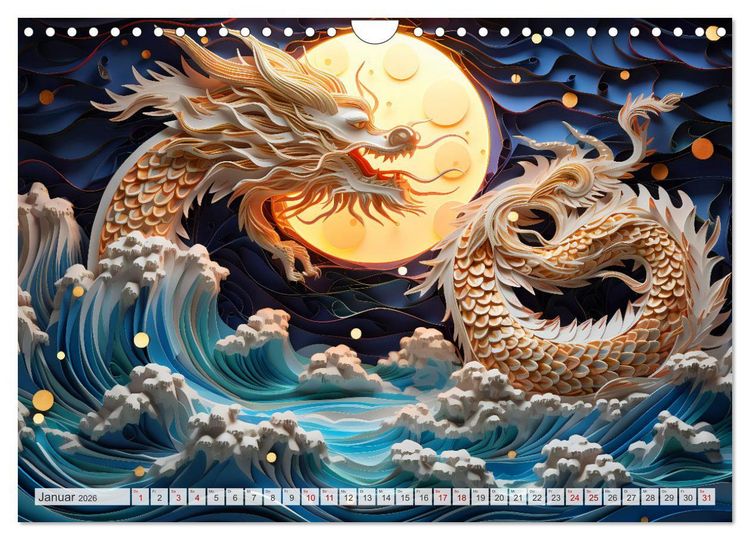 Produktbild: Quilling-Drachen - Jahr des Drachen (Wandkalender 2026 DIN A4 quer), CALVENDO Monatskalender