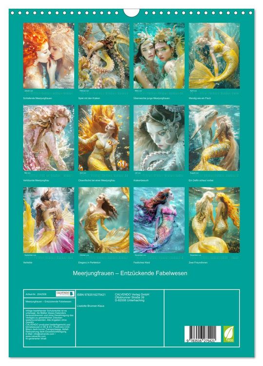 Produktbild: Meerjungfrauen &ndash; Entz&uuml;ckende Fabelwesen (Wandkalender 2026 DIN A3 hoch), CALVENDO Monatskalender